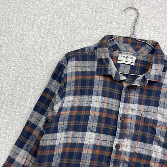 Billabong Shirt Mens M Blue / Brown Plaid Long Sleeve Flannel Core Fit / Stretch - Picture 3 of 14